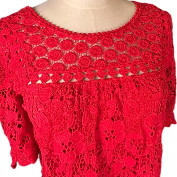 Anthropologie Vanessa Virginia Candace Lace Top Red Size 2 EUC - Picture 4 of 10